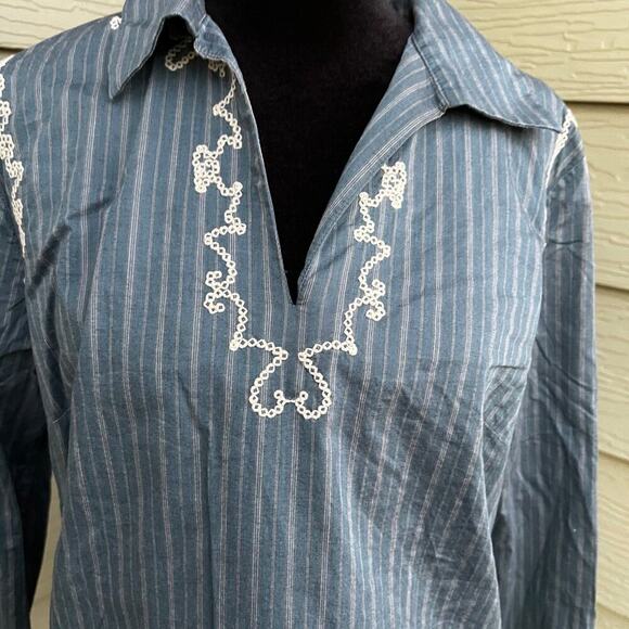 Sundance women’s size 8 blue stripe long sleeve tunic top - Picture 2 of 10